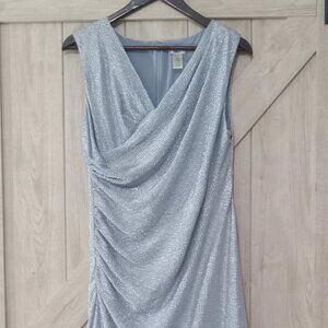 CACHE-Y2K Metallic Sliver/Baby Blue Bodycon Ruched Cocktail Party Dress-Size 12
